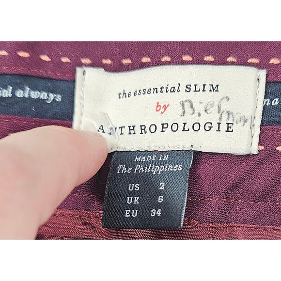 Slim crop maroon faux leather trim Anthropologie career business casual EUC sz 2 - Picture 5 of 9